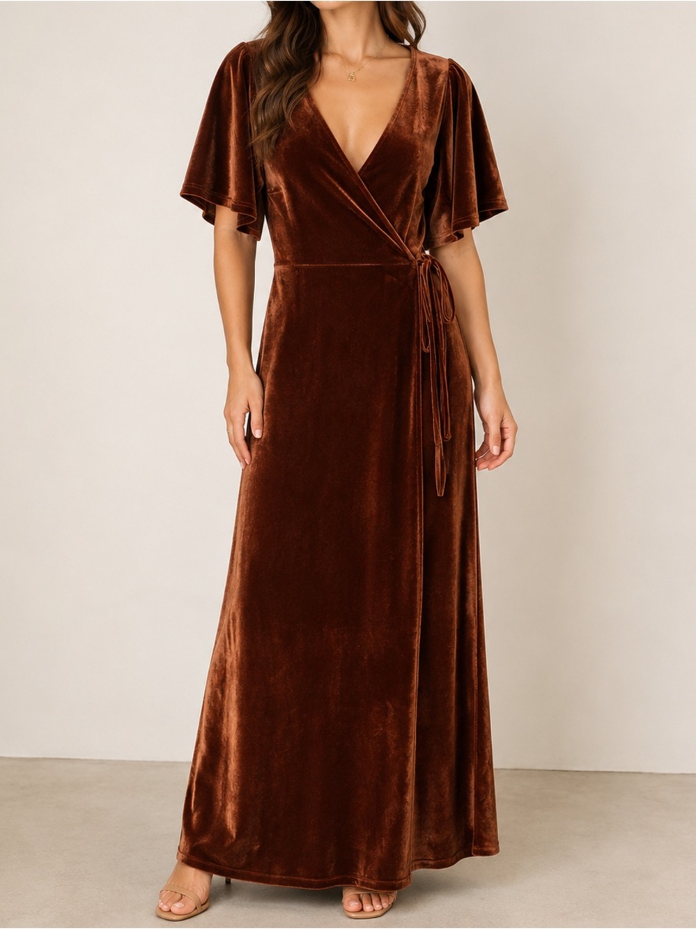 Baltic Born Meghan Velvet Rustic Brown Autumn Wedding Bridesmaid Wrap Maxi Dress - Picture 9 of 9